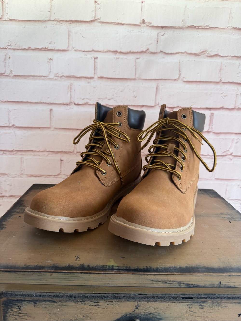 Target Men's Tan Lace-Up Work Boots with Black Collar